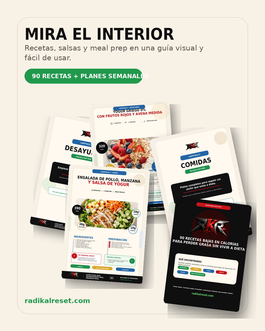 Recetario Radikal Reset con recetas bajas en calorías para perder grasa sin vivir a dieta
